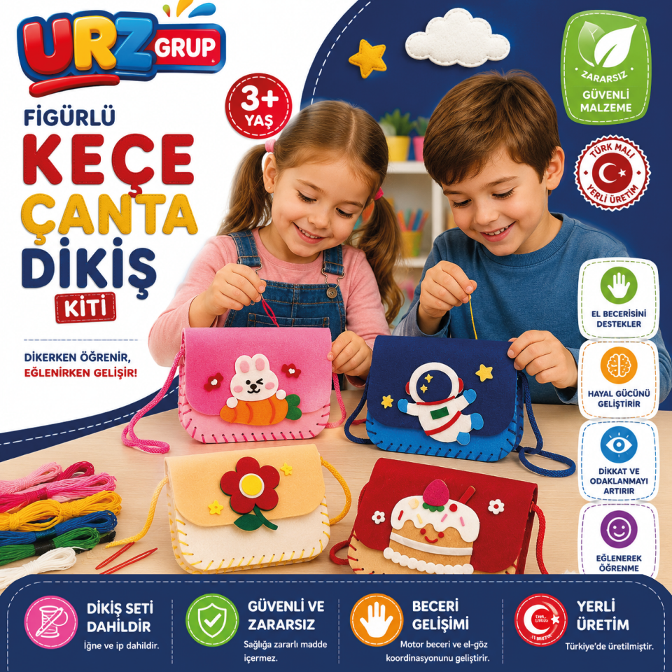 4’lü Keçe Eğitici Figürlü Çanta Dikiş Seti