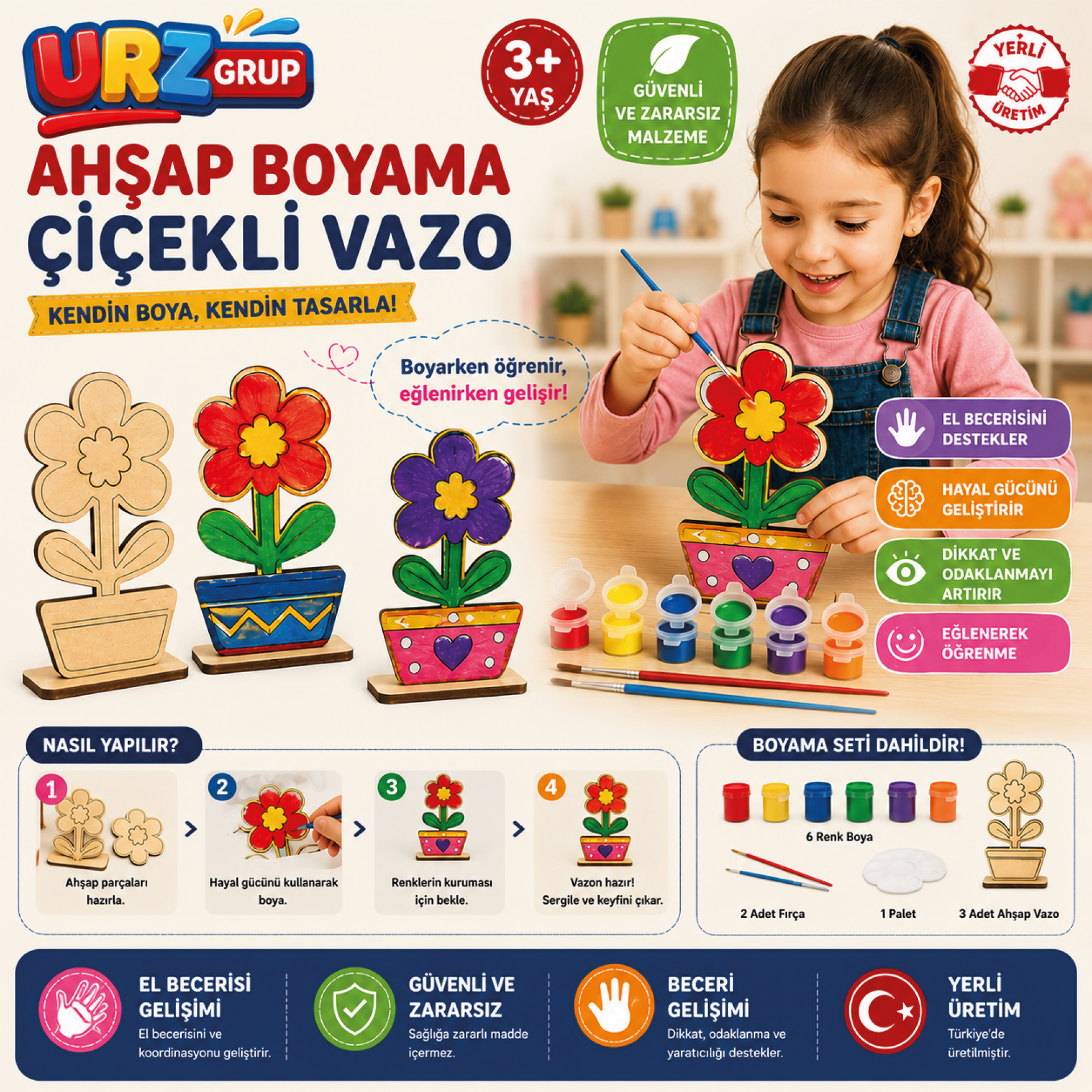 3’lü Ahşap Boyama ve El Sanatları Seti