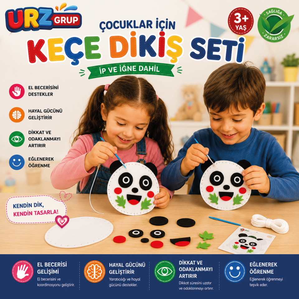 Eğitici Dikiş Başlangıç Kiti – Keçe Figürlü Çocuk El İşi Seti
