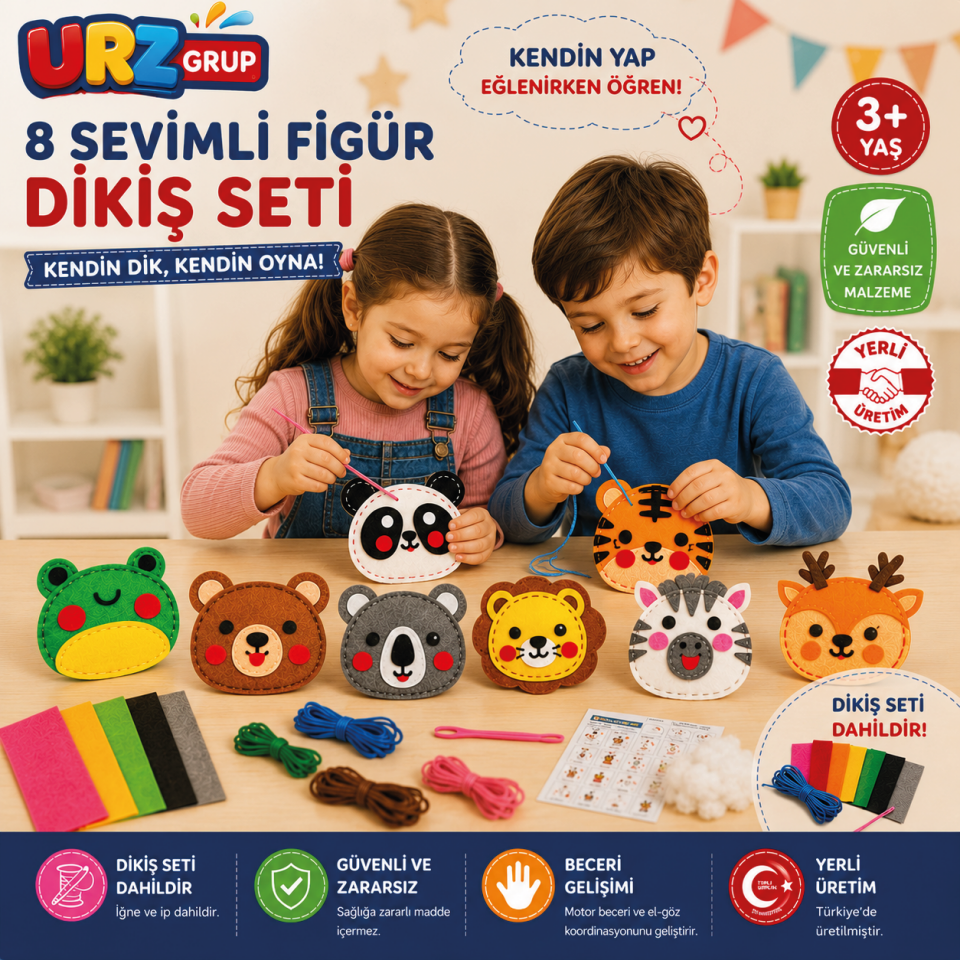 8’li Kendin Yap Keçe Dikiş El Sanatları Seti – Orman Hayvanları