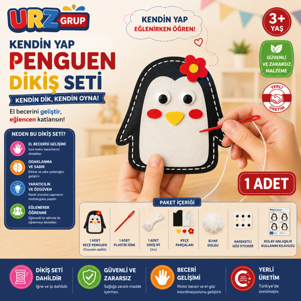 Penguen Kendin Yap Keçe Dikiş Seti | Eğitici Oyuncak