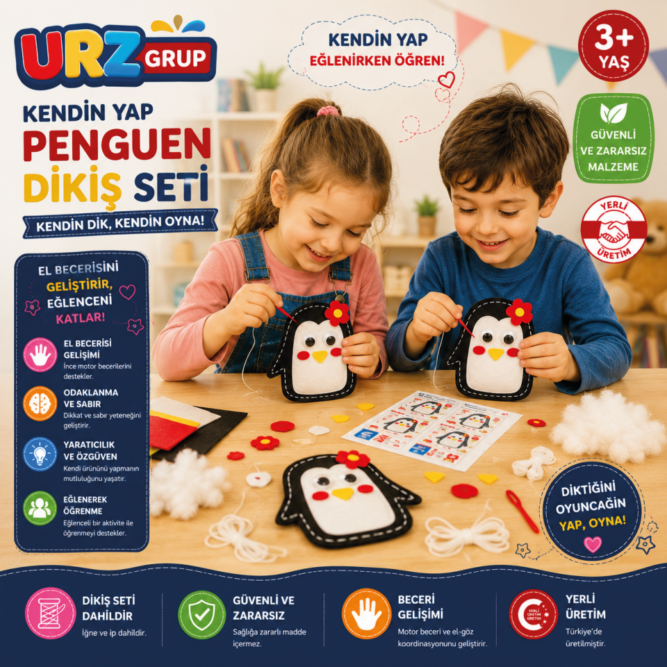 Penguen Kendin Yap Keçe Dikiş Seti | Eğitici Oyuncak