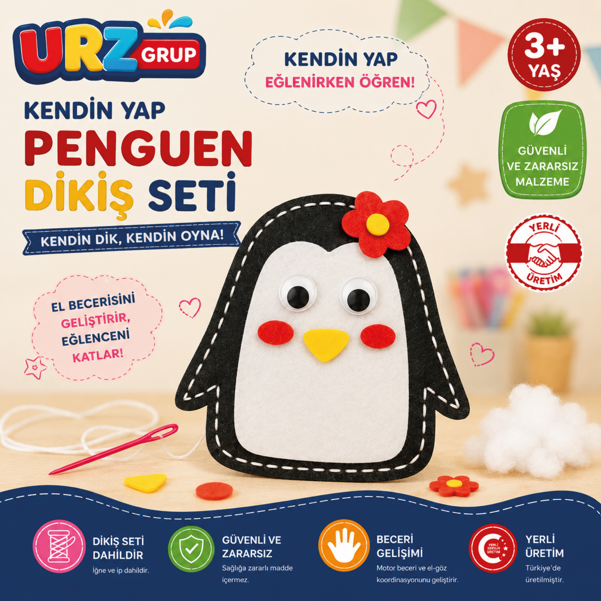 Penguen Kendin Yap Keçe Dikiş Seti | Eğitici Oyuncak