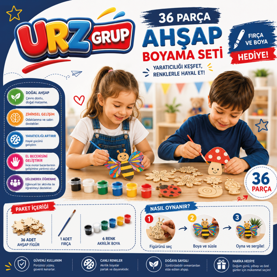 36’lı Ahşap Boyama ve El Sanatları Seti