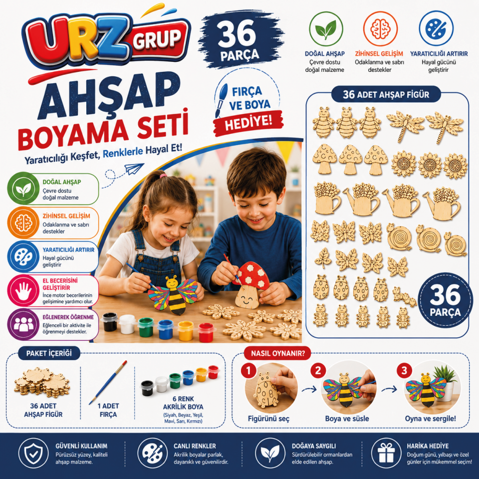 36’lı Ahşap Boyama ve El Sanatları Seti