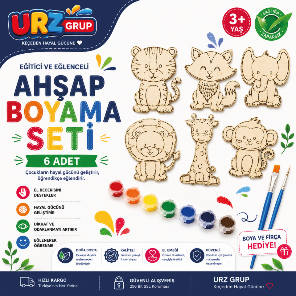 Ahşap Kendin Yap Hayvanlar Boyama Seti – Eğitici Çocuk Aktivite Oyuncağı