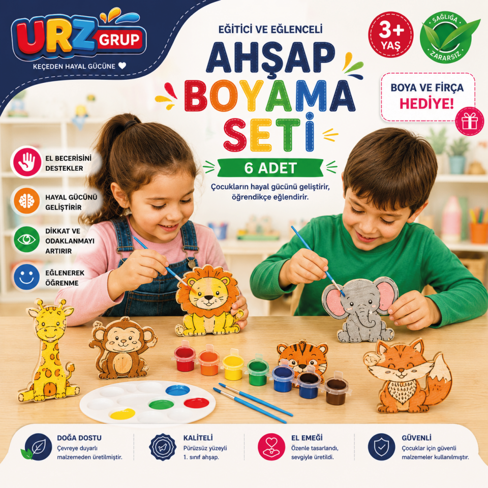 Ahşap Kendin Yap Hayvanlar Boyama Seti – Eğitici Çocuk Aktivite Oyuncağı