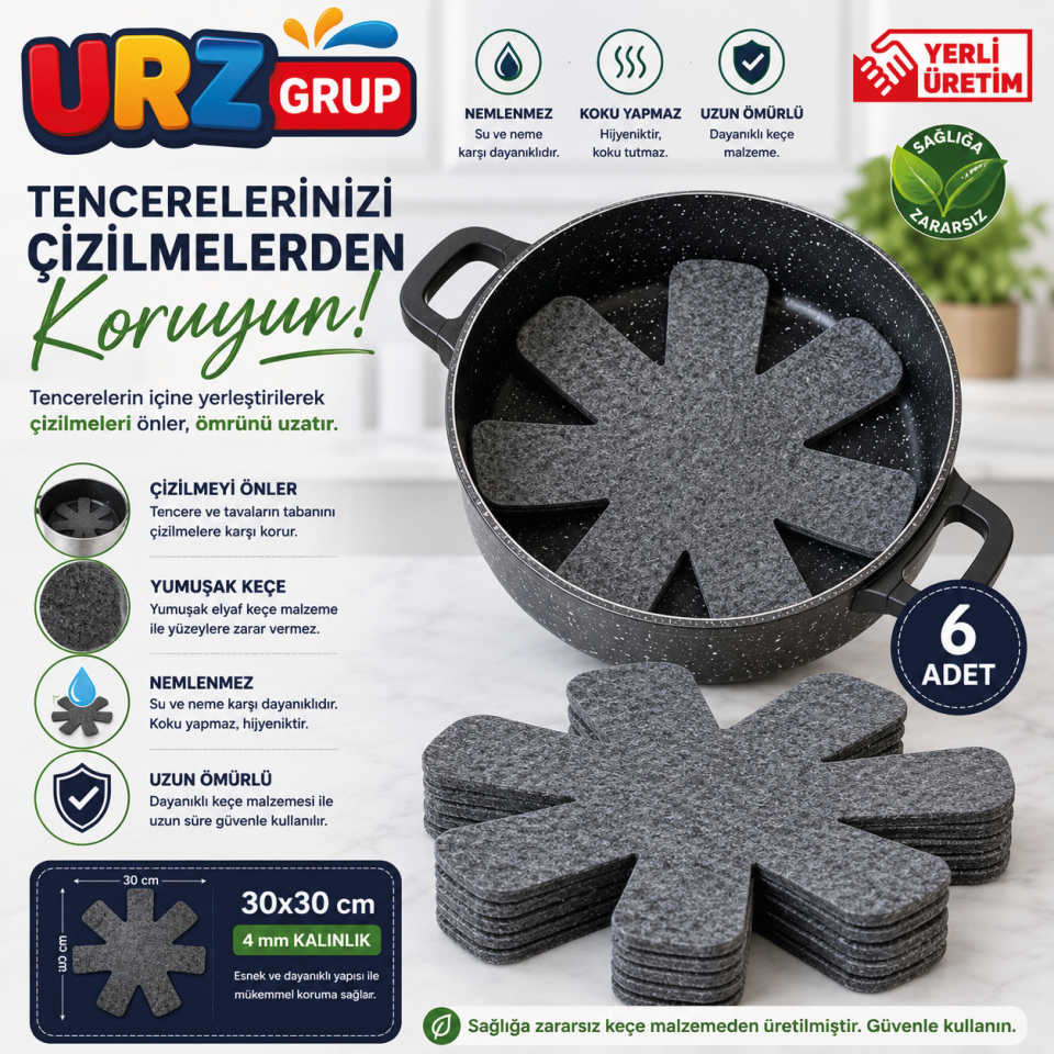 Kalın Tencere Tava Koruyucu Elyaf Keçe 6’lı Set