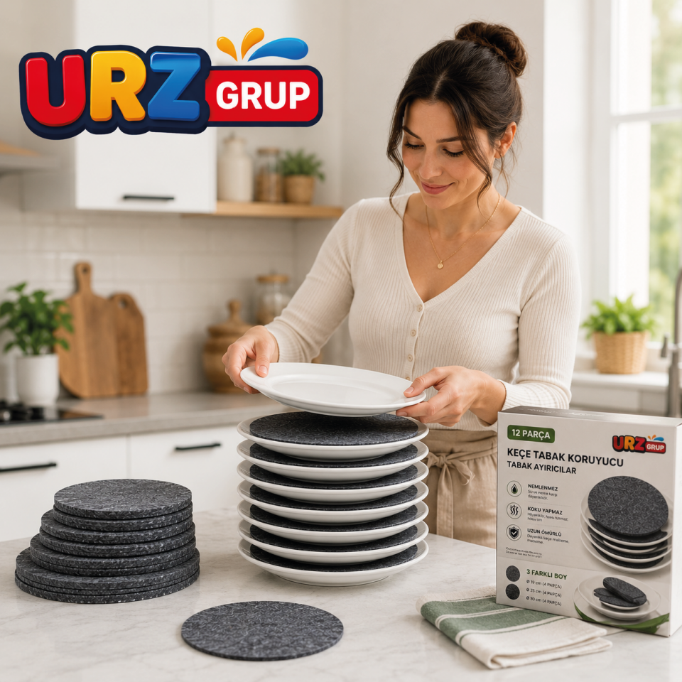 12 Parça Keçe Tabak Koruyucu ve Tabak Ayırıcı Set – 3 Farklı Boy