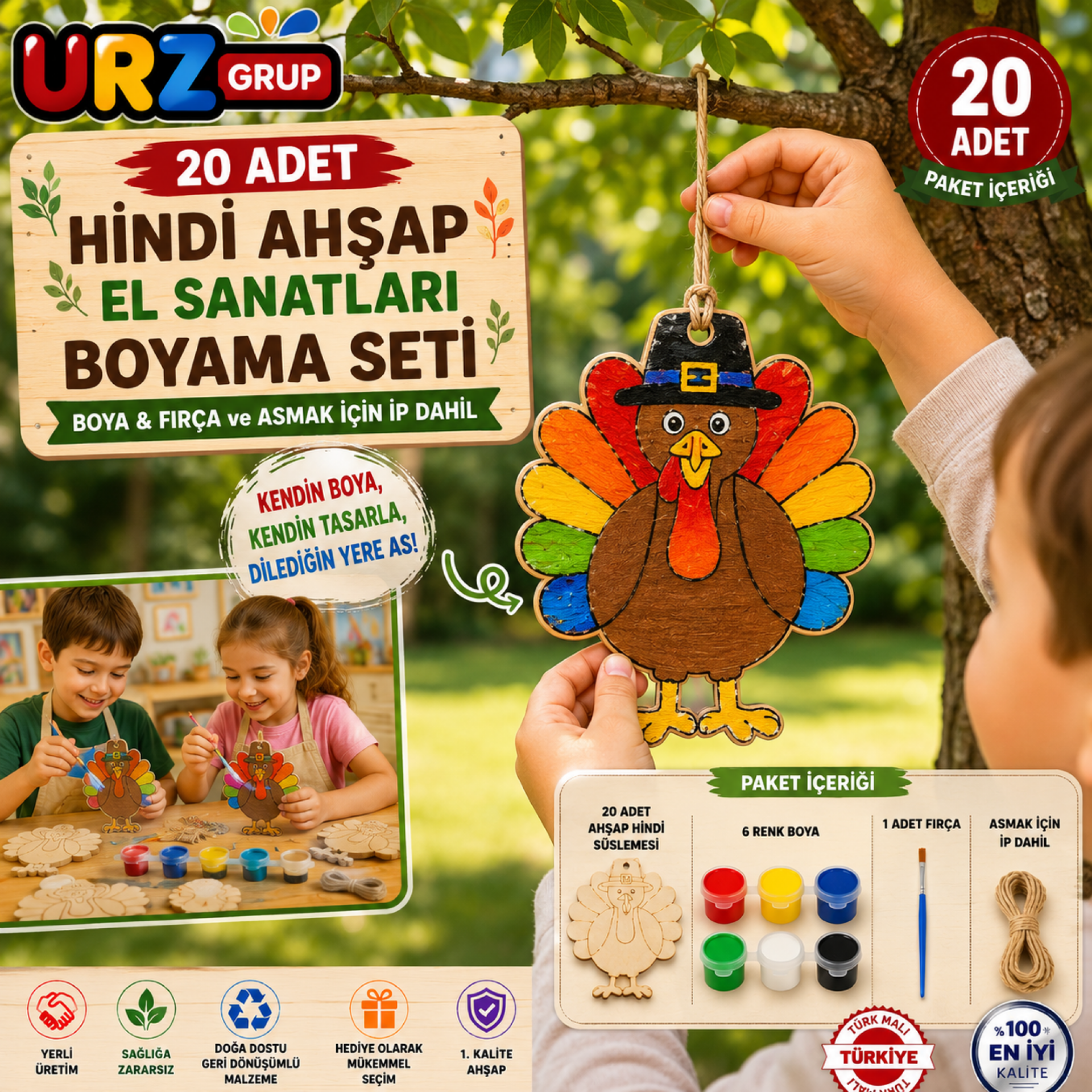 20 Adet Hindi Ahşap El Sanatları Boyama Seti