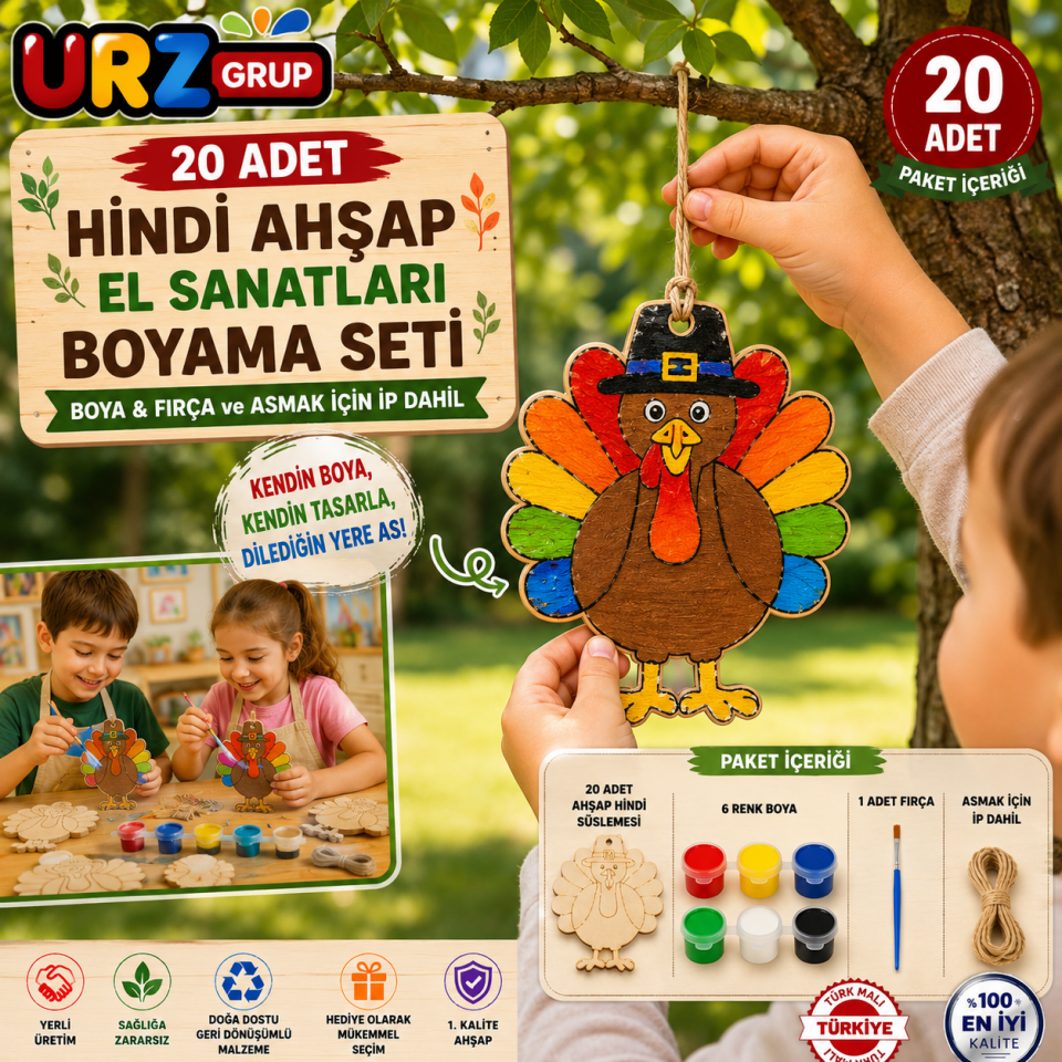 20 Adet Hindi Ahşap El Sanatları Boyama Seti