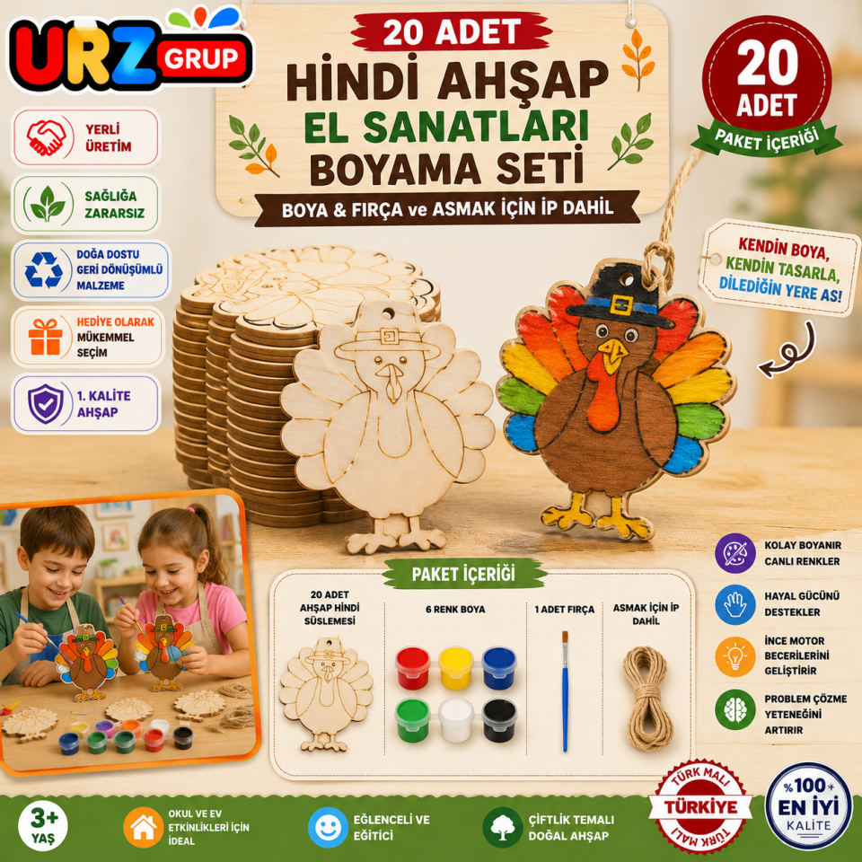 20 Adet Hindi Ahşap El Sanatları Boyama Seti