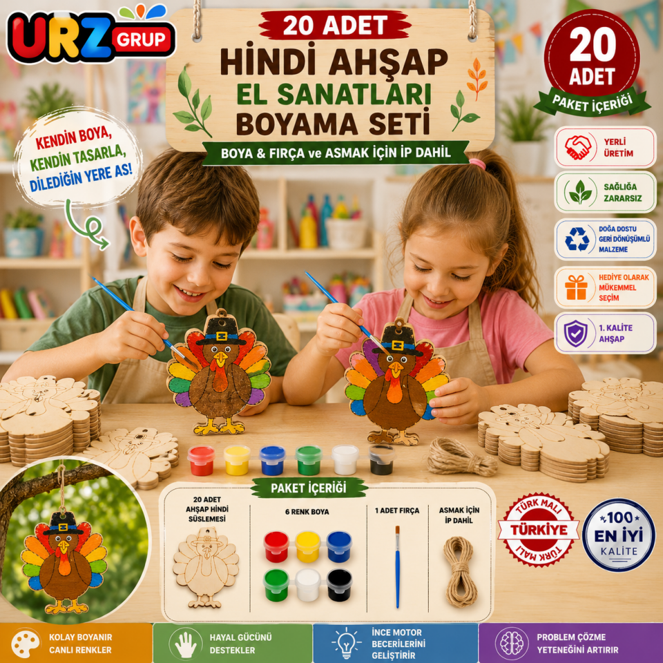 20 Adet Hindi Ahşap El Sanatları Boyama Seti