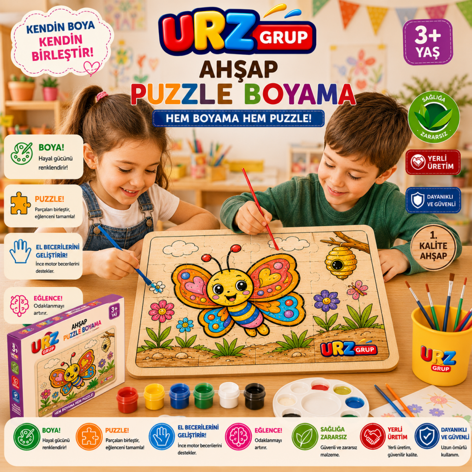 Ahşap Puzzle Boyama Seti