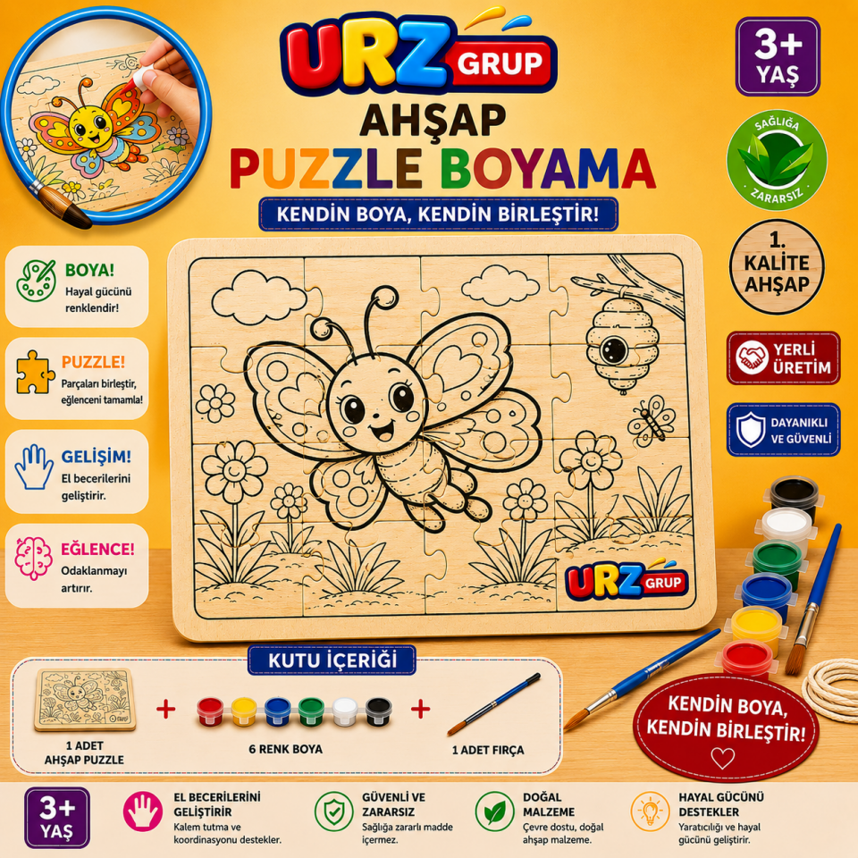 Ahşap Puzzle Boyama Seti