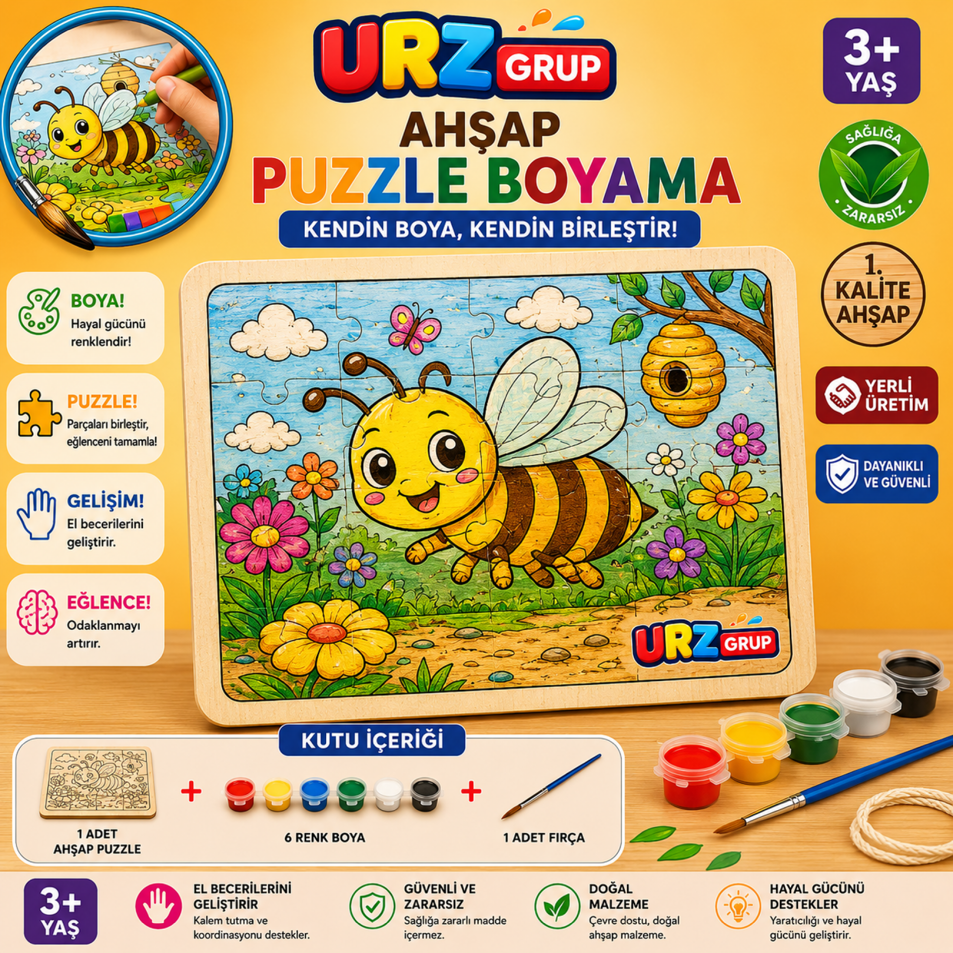Ahşap Puzzle Boyama Seti Arı