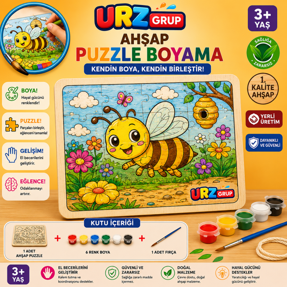 Ahşap Puzzle Boyama Seti Arı