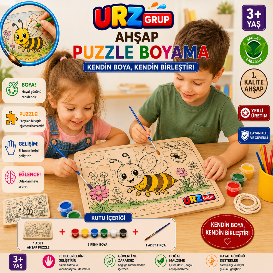 Ahşap Puzzle Boyama Seti Arı