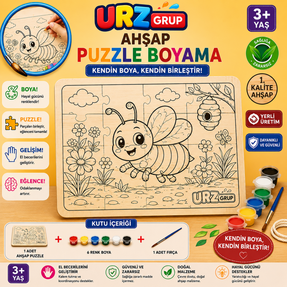 Ahşap Puzzle Boyama Seti Arı