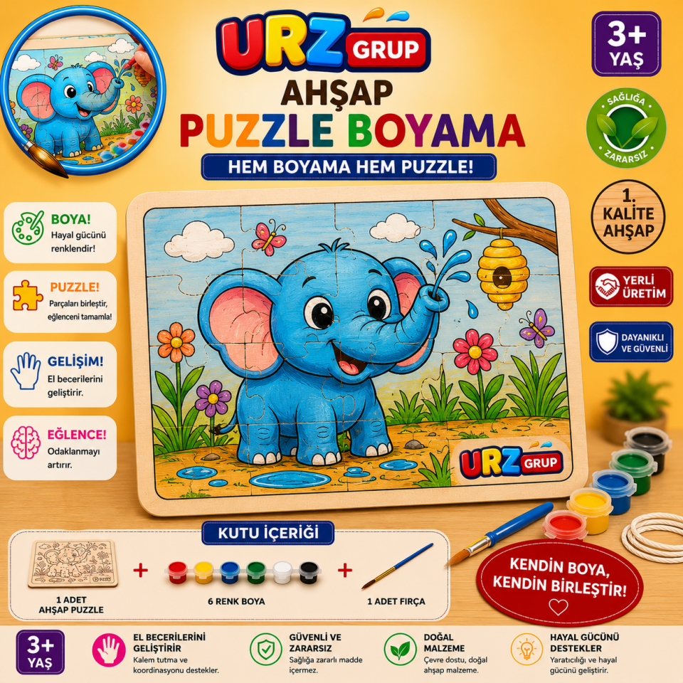 Ahşap Puzzle Boyama Seti Fil