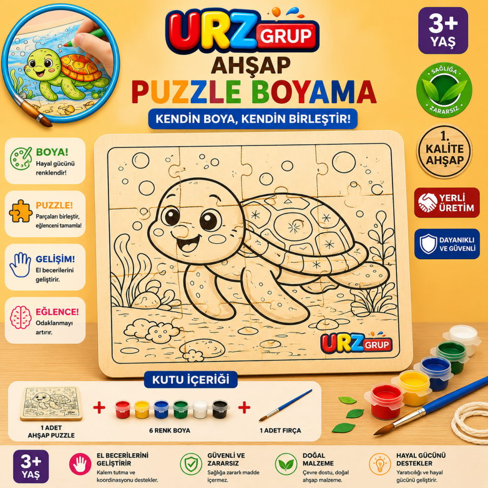 Ahşap Puzzle Boyama Seti Kaplumbağa