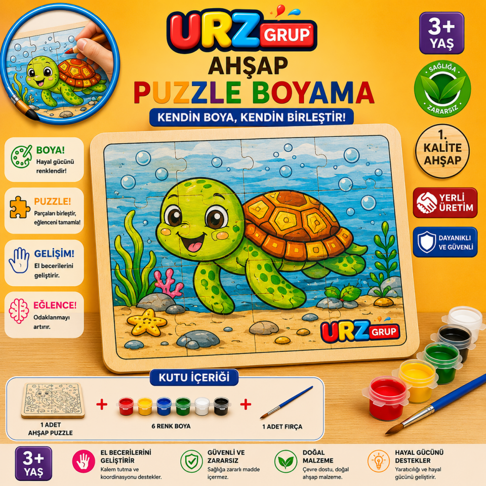 Ahşap Puzzle Boyama Seti Kaplumbağa