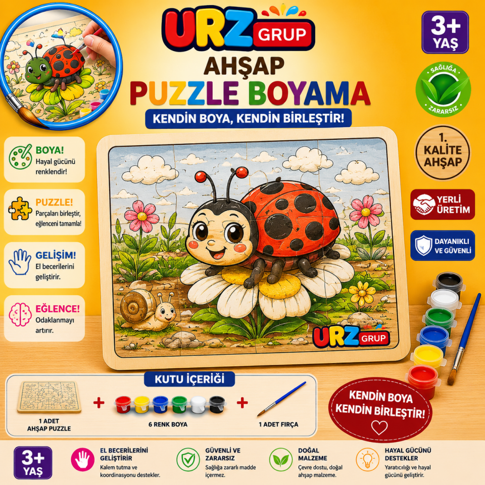 Ahşap Puzzle Boyama Seti Uğur Böceği