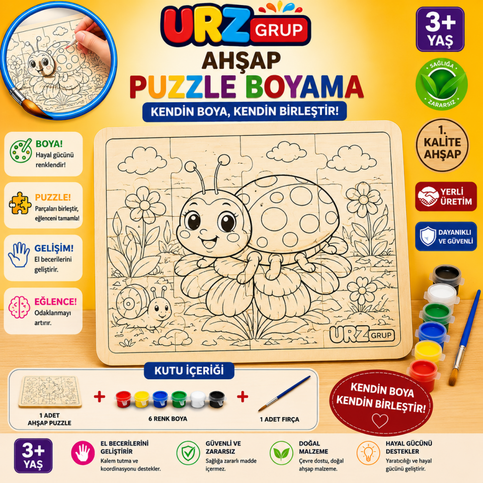Ahşap Puzzle Boyama Seti Uğur Böceği