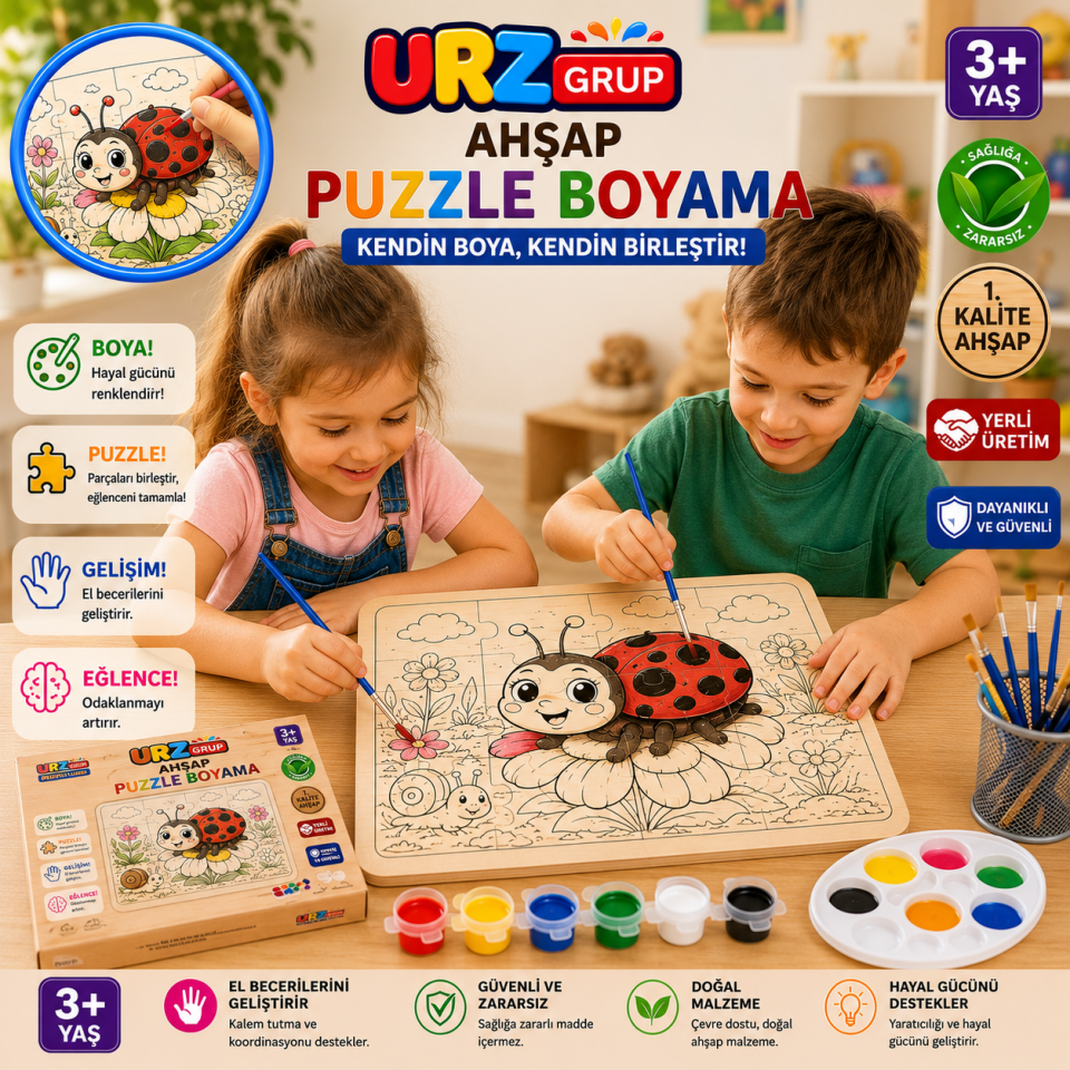 Ahşap Puzzle Boyama Seti Uğur Böceği