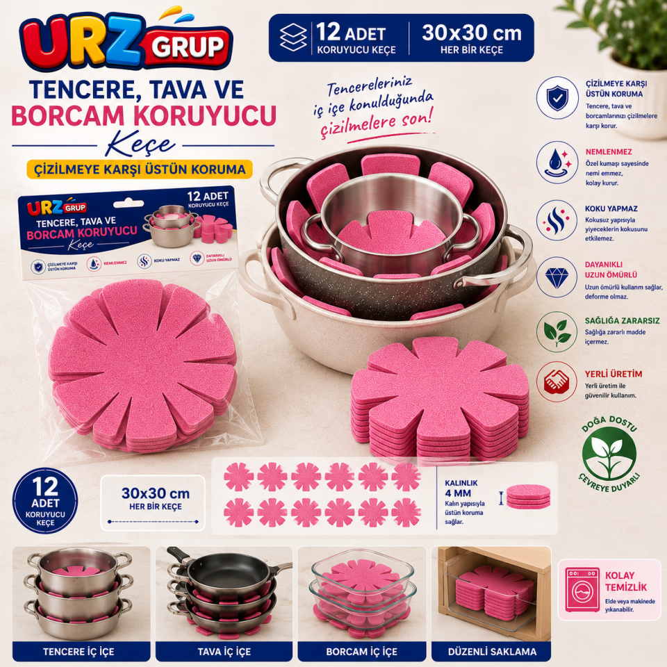 Keçe Tava Tencere Borcam Koruyucu 12'li