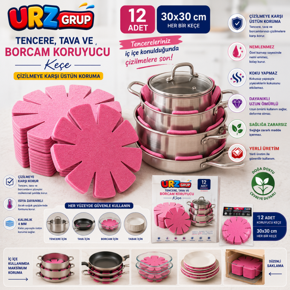 Keçe Tava Tencere Borcam Koruyucu 12'li