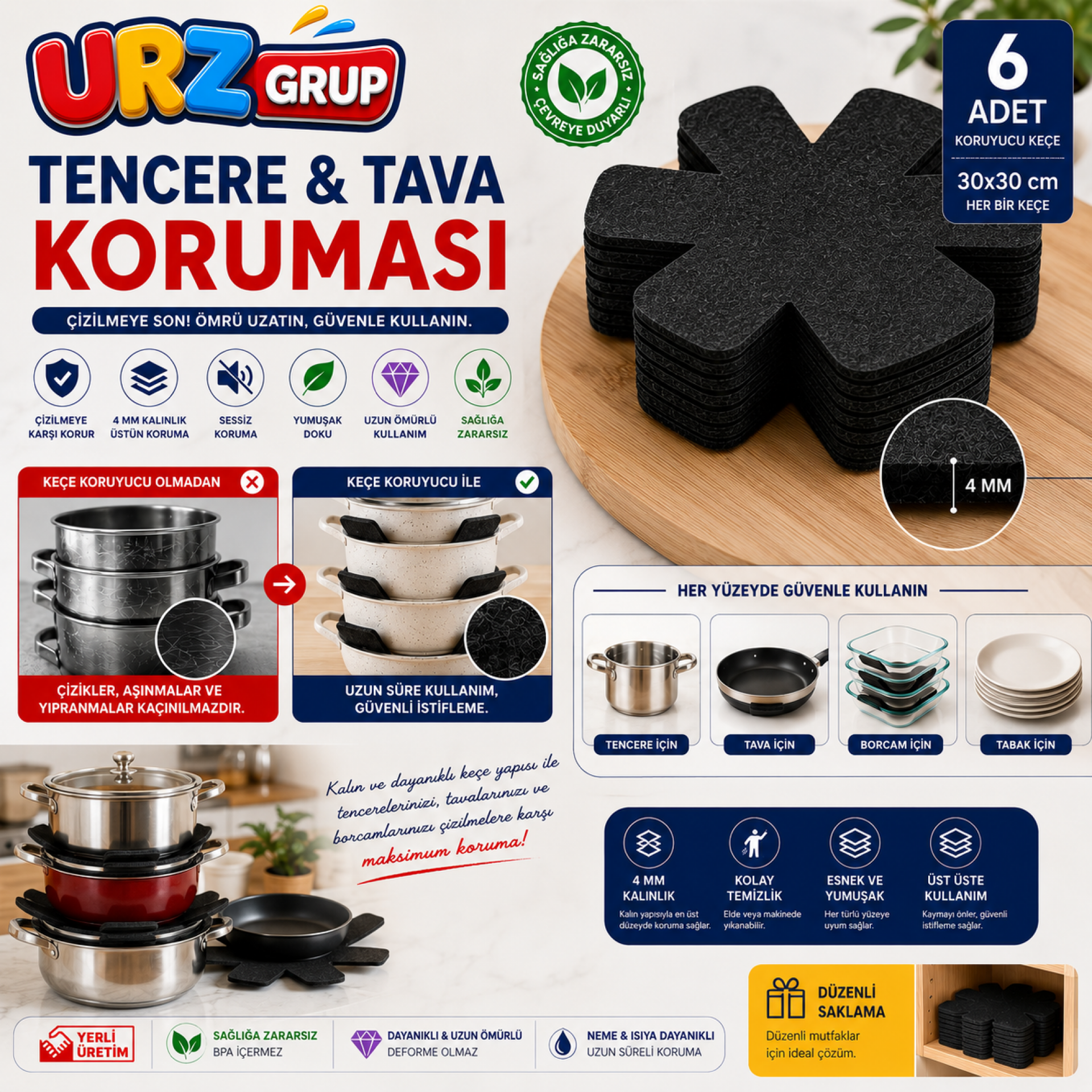 Keçe Tava Tencere Borcam Koruyucu 6'lı