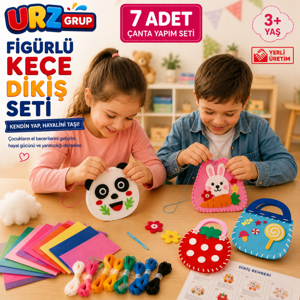 7'li Keçe Hayvan Çanta Dikiş Seti