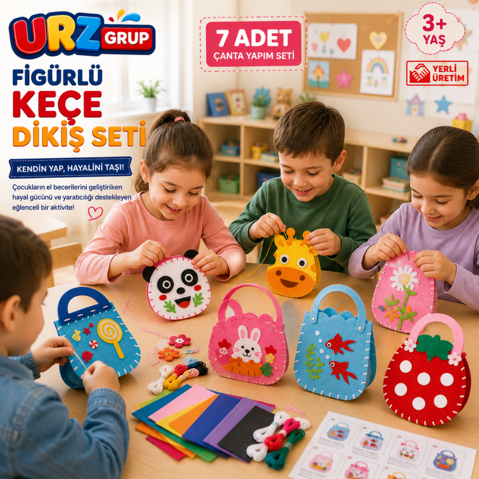 7'li Keçe Hayvan Çanta Dikiş Seti