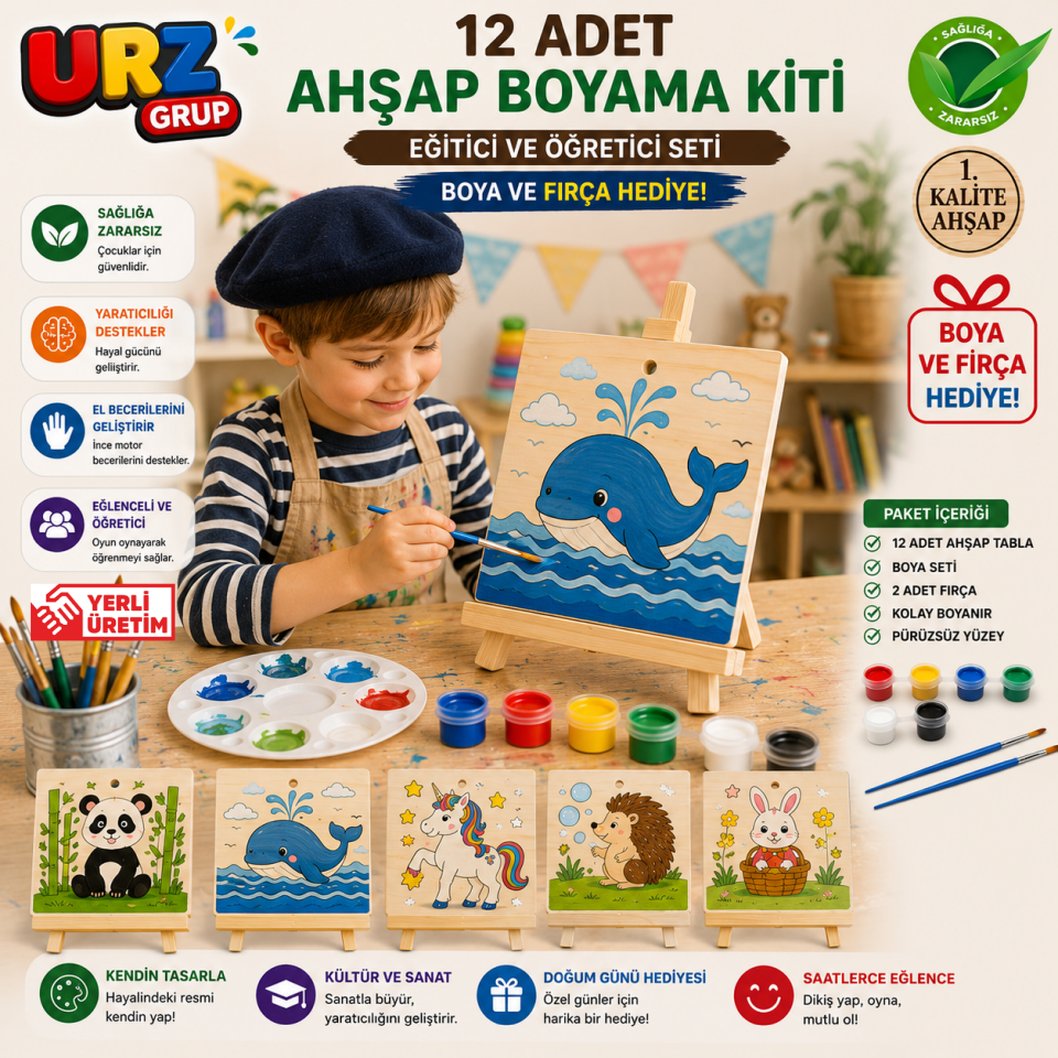 12'li Ahşap Boyama ve Sanat Etkinlik Seti