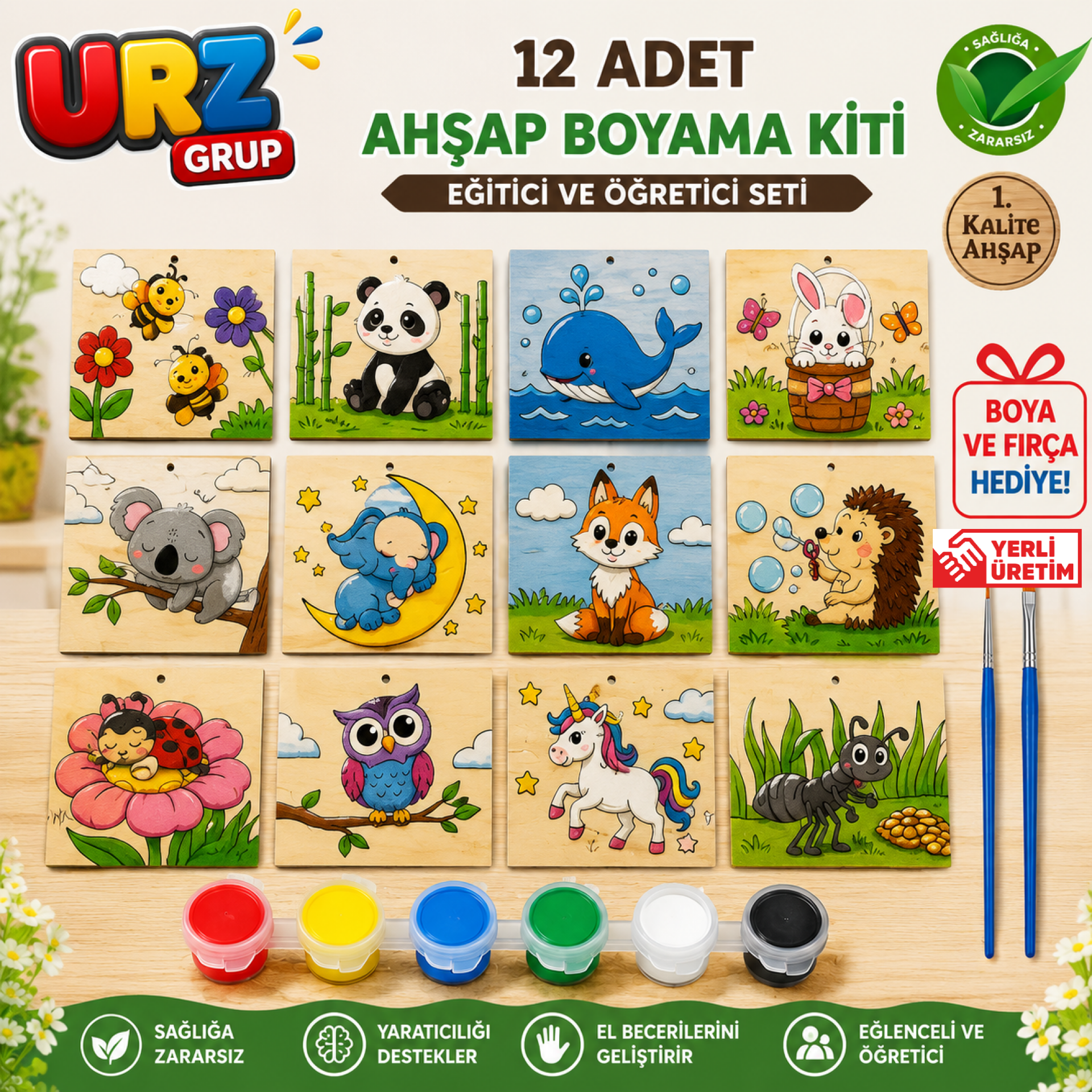12'li Ahşap Boyama ve Sanat Etkinlik Seti