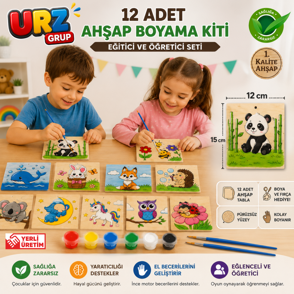 12'li Ahşap Boyama ve Sanat Etkinlik Seti