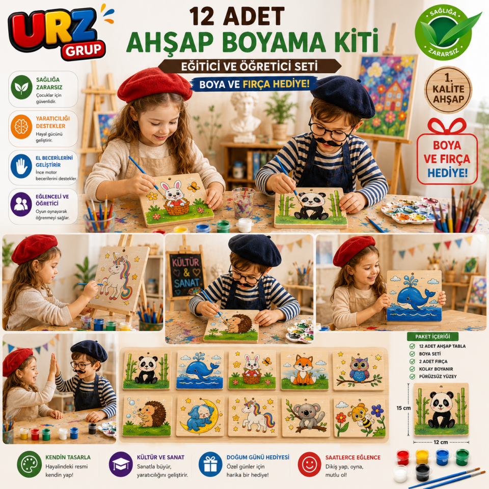 12'li Ahşap Boyama ve Sanat Etkinlik Seti